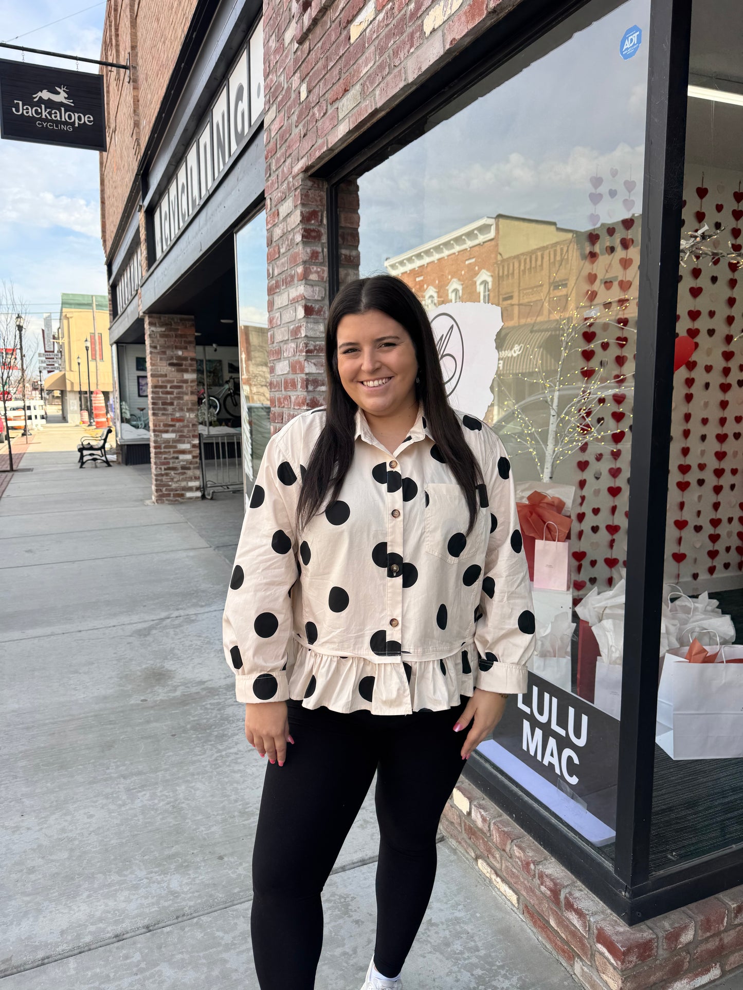 Polka Dot Ruffle Long Sleeve Top