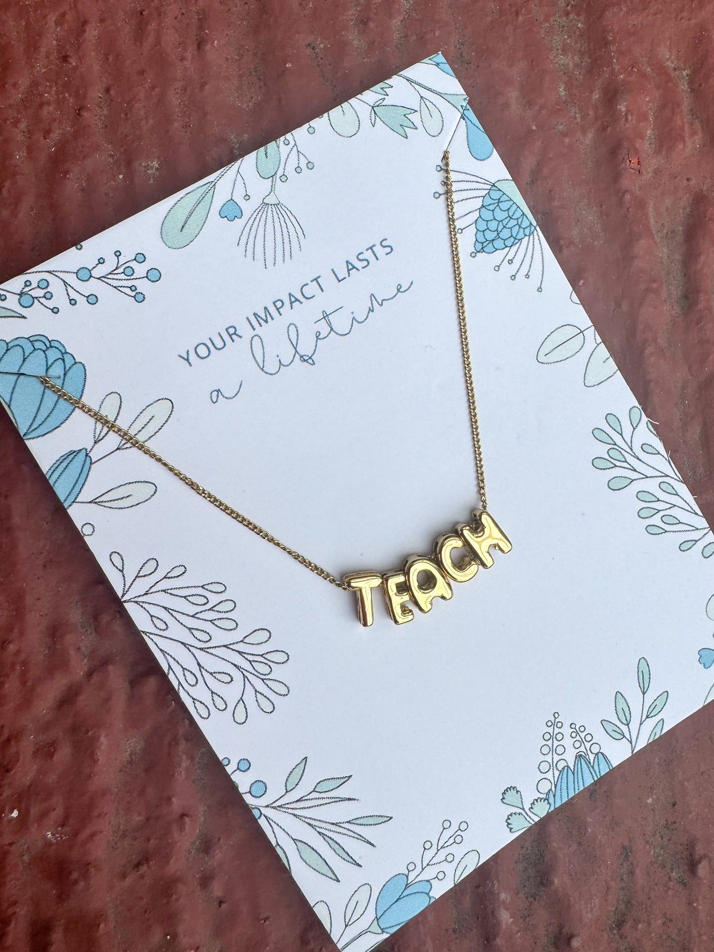 Teach bubble letter necklace