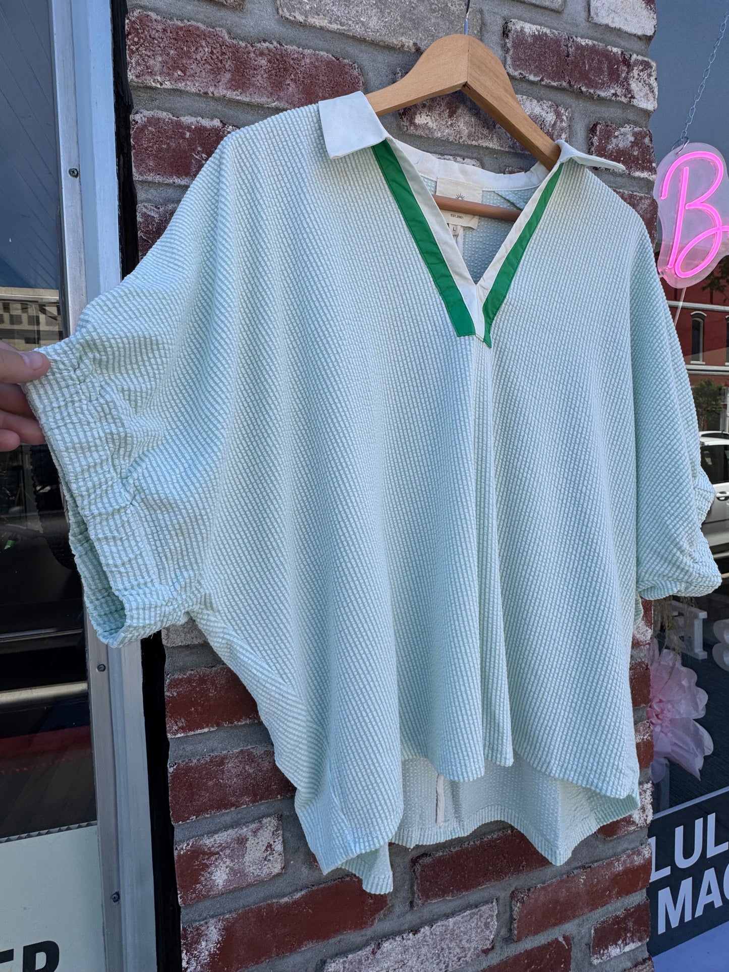 Mint Gingham Top