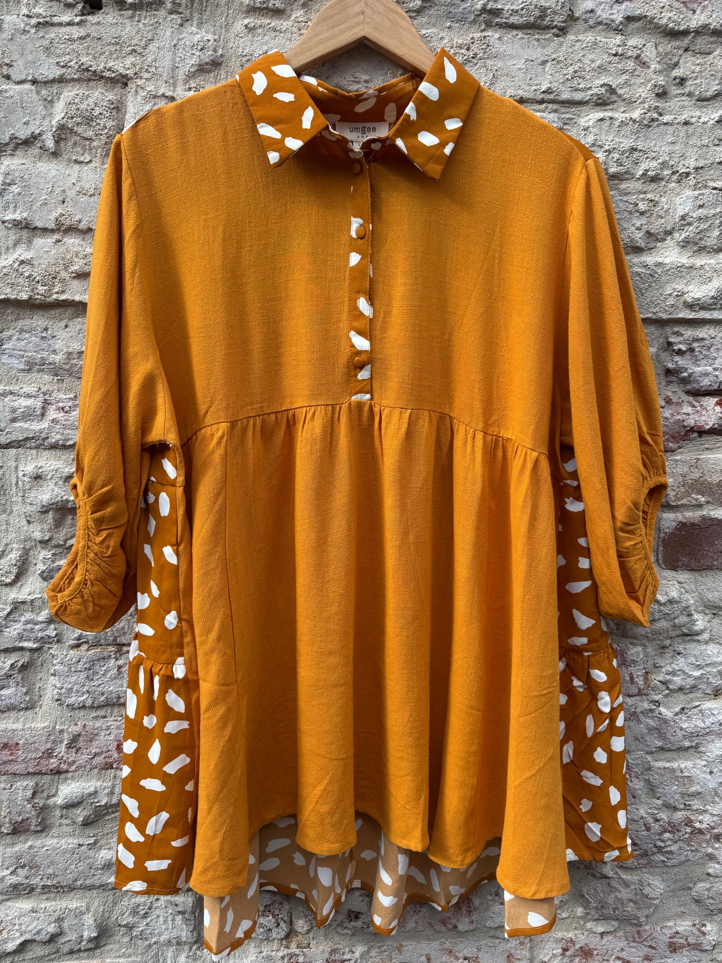 Animal Print Back Collared Tunic Blouse