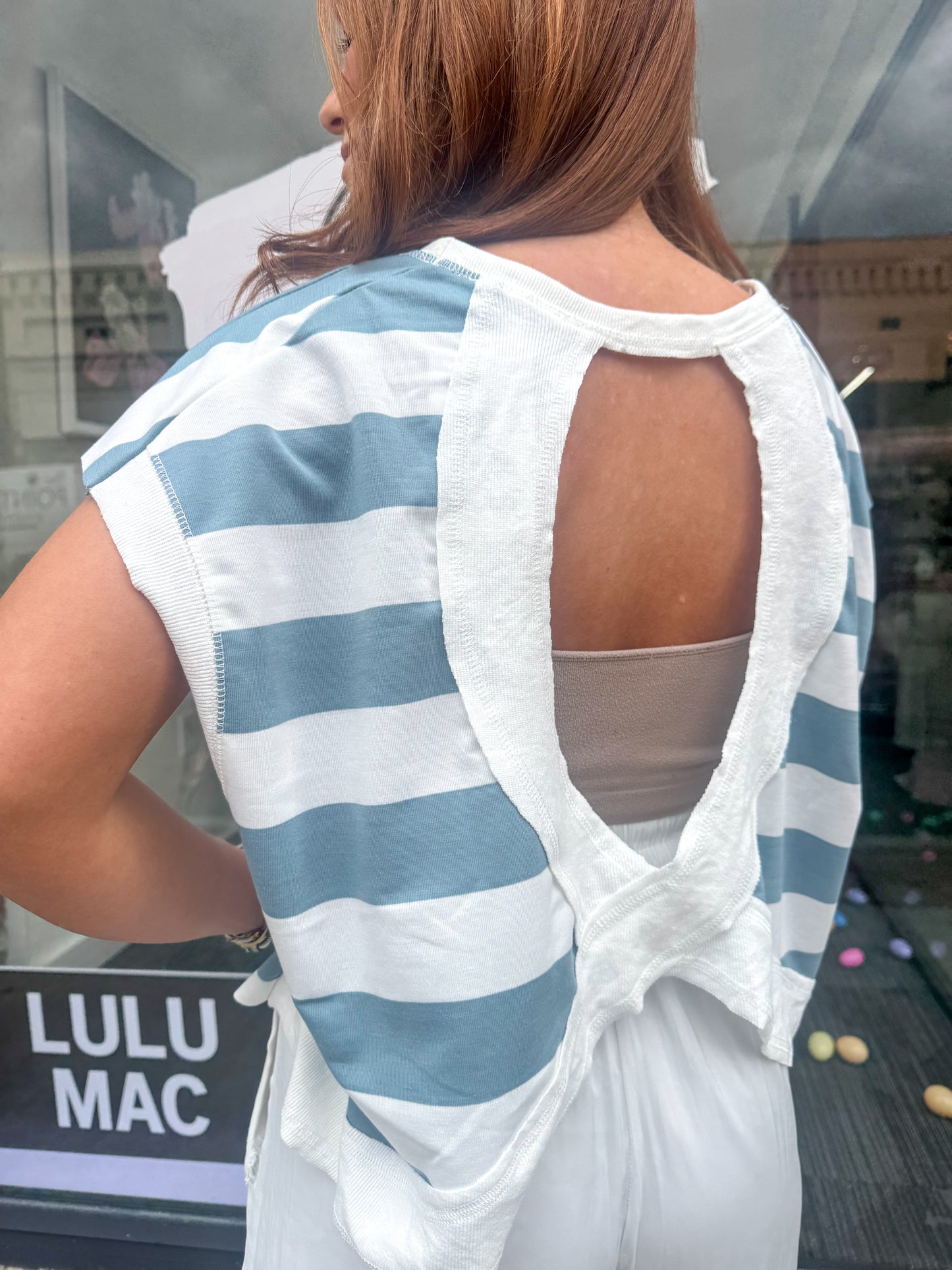 Striped Boxy Open Back Top