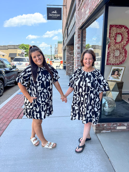 Geo Balloon Sleeve Dress