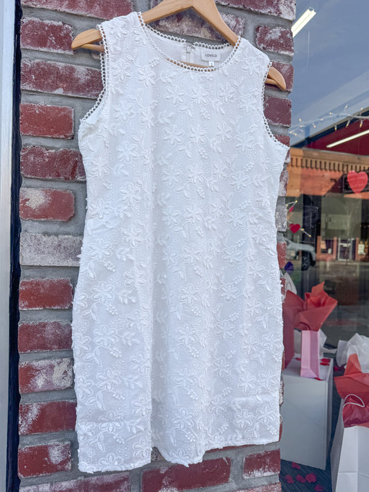 White Embroidered Sleeveless Dress