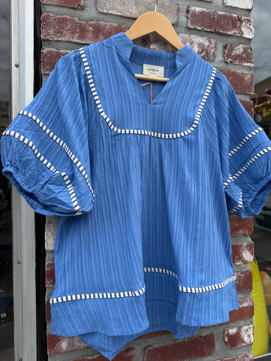 Textured Blue Balloon Top