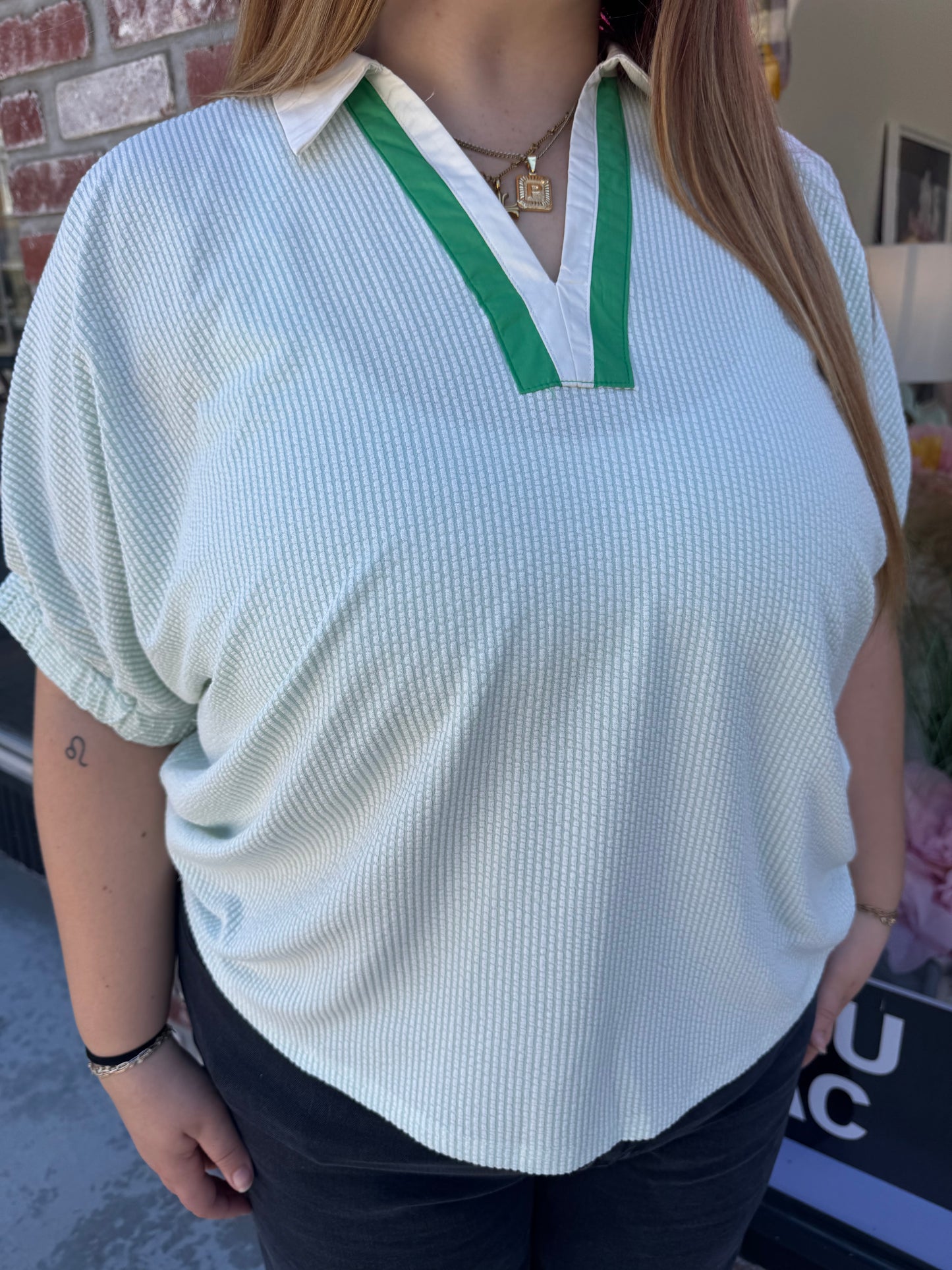 Mint Gingham Top