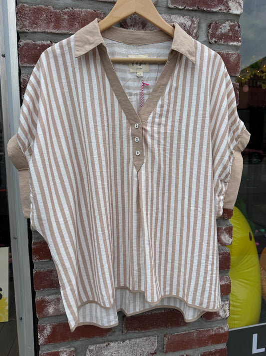Latte Striped Oversized Blouse