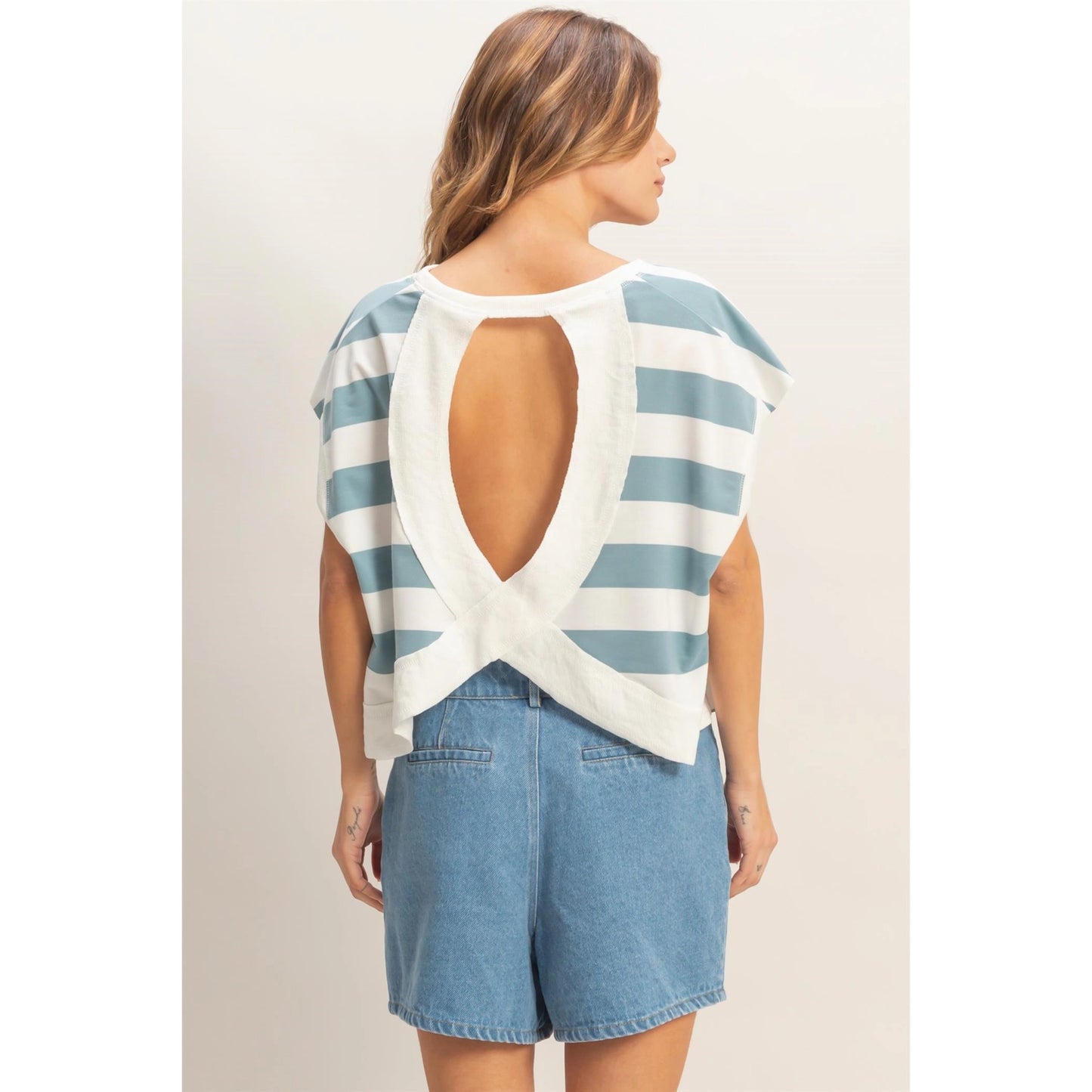 Striped Boxy Open Back Top