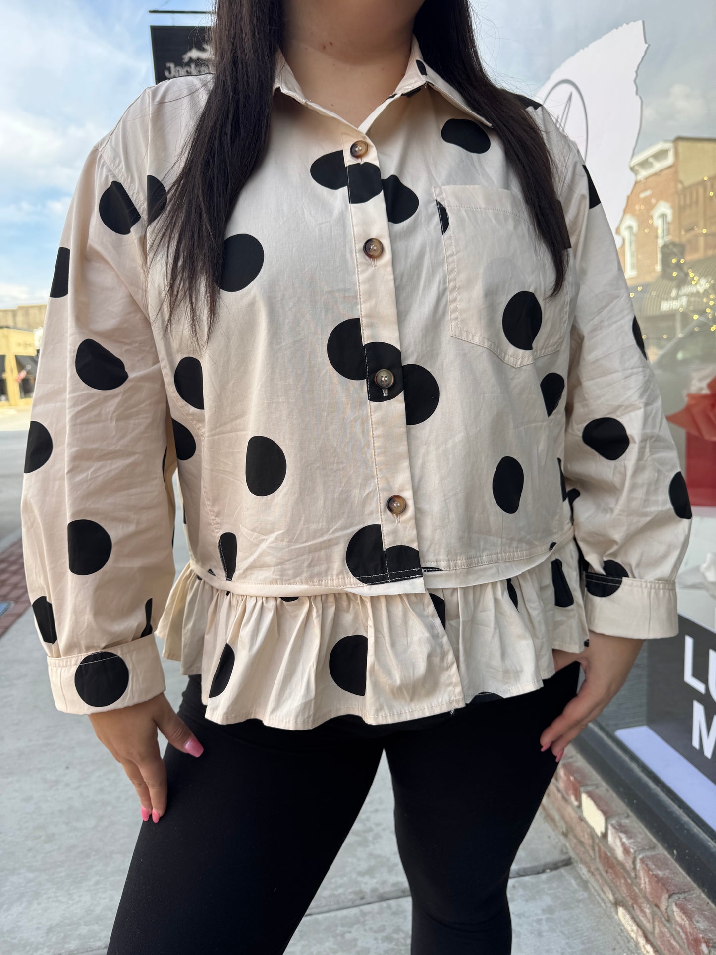 Polka Dot Ruffle Long Sleeve Top