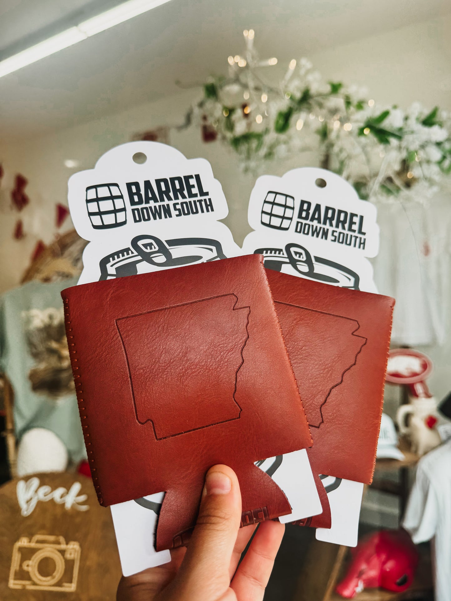 Arkansas Leather Koozies