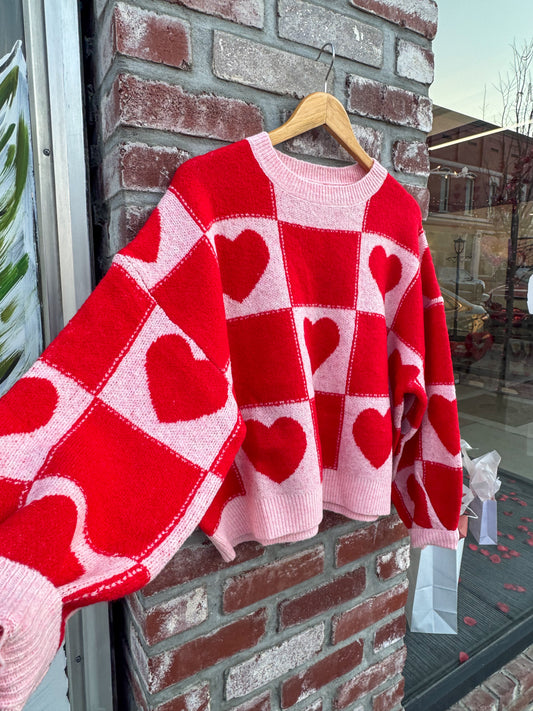 Heart Checkered Sweater