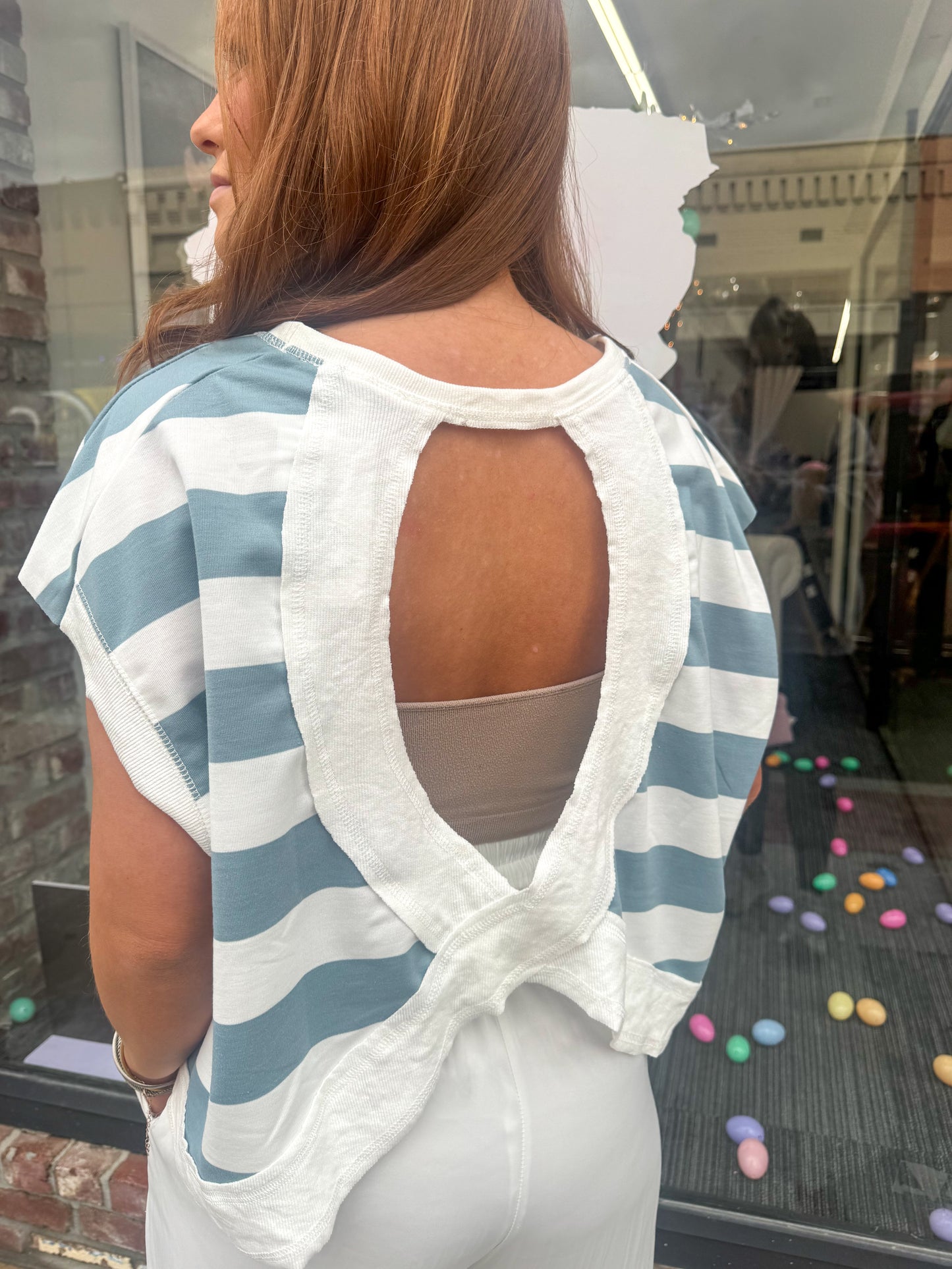 Striped Boxy Open Back Top