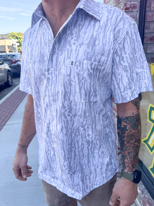 Men’s White Camo Snap Tee