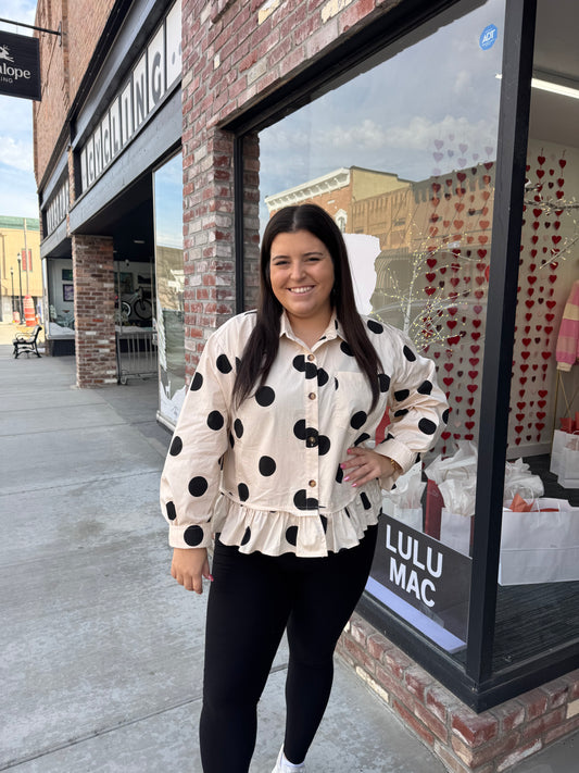 Polka Dot Ruffle Long Sleeve Top