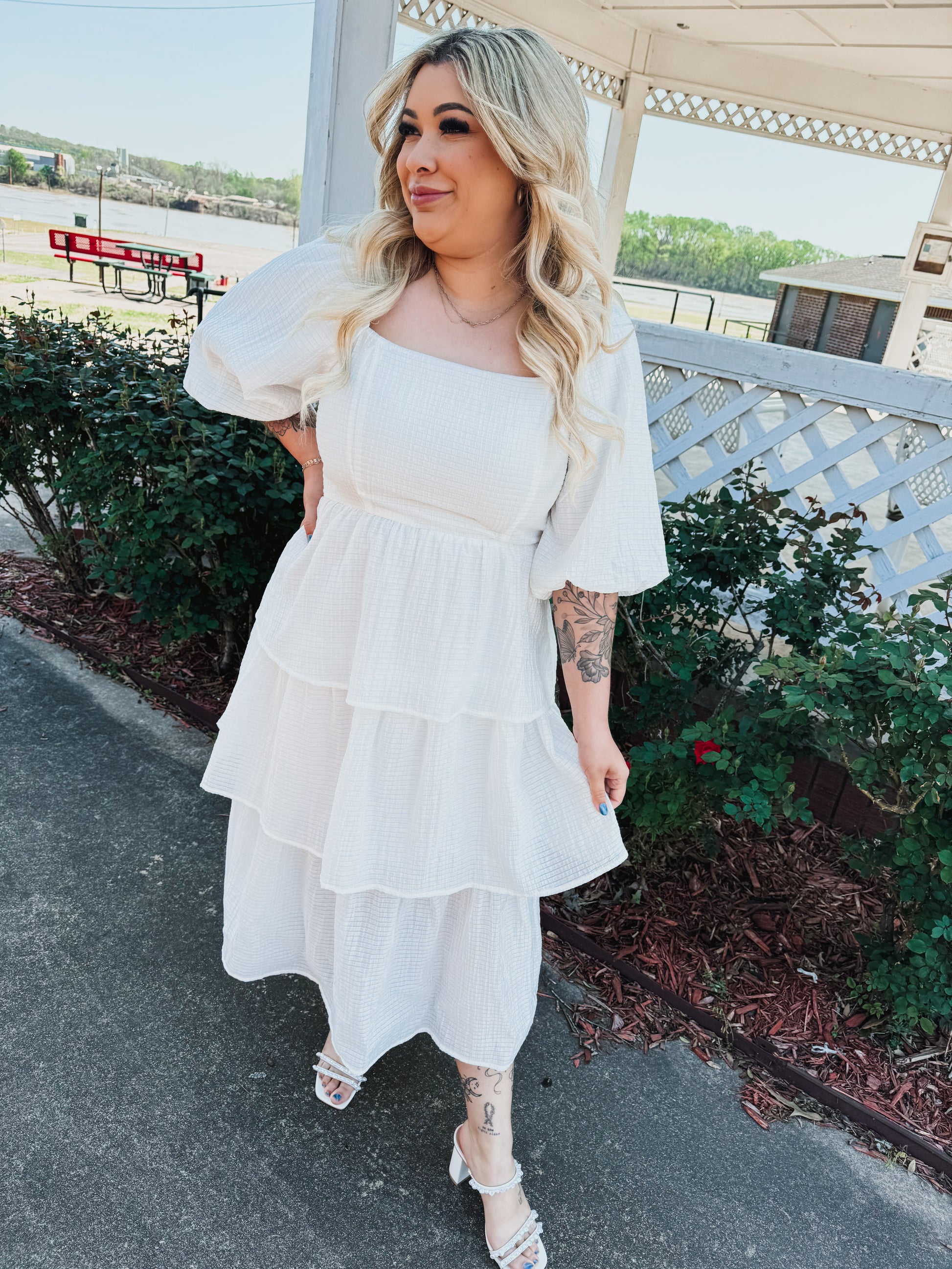 white ruffle tiered dress Mac Duggal Women's Beaded Lace Strapless Midi-Dress - Ivory 34.5 CARE Hand Wash Cold White Tiered Dress Beck's