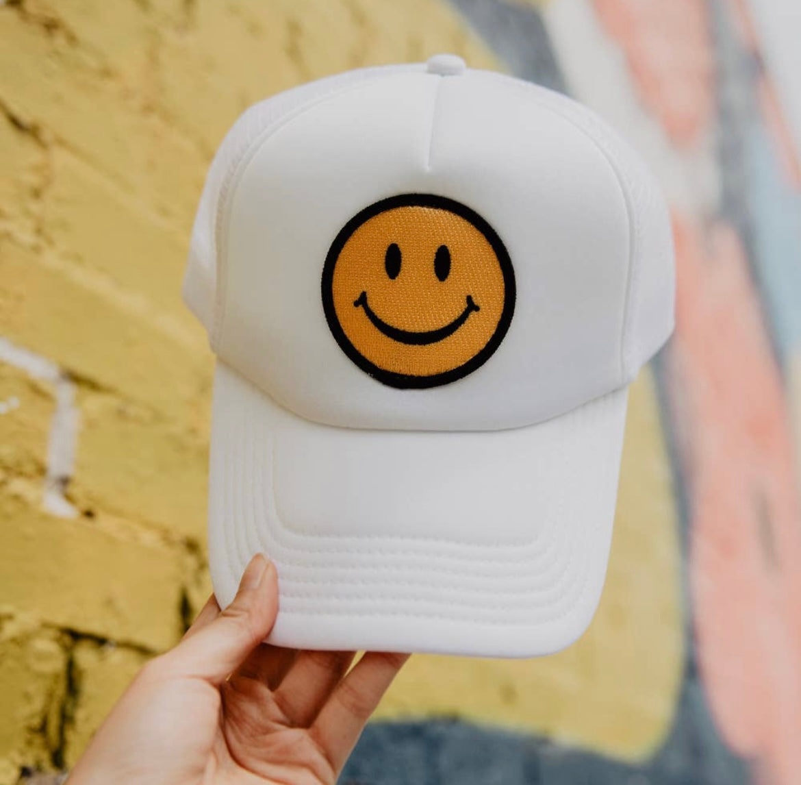 White Smiley Foam Trucker Hat